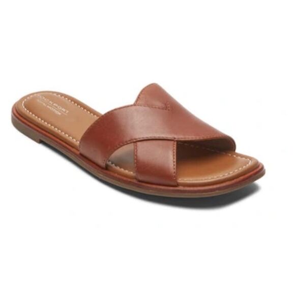 NIB Rockport Total Motion Zadie Leather Slide Sandals Spiced Rum Size 7 - Picture 1 of 3